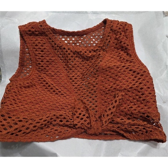 NWT Robin Piccone M Bo Mesh Tie Front Bikini Top Perla Bottom Rust 126757 - Picture 6 of 6